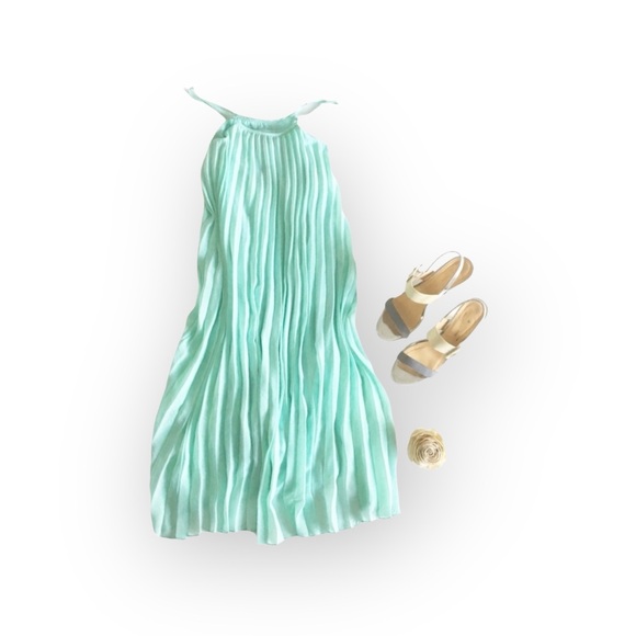 new Molly Bracken ❃ Pleated High Neck Chiffon Mini Sun Dress ❃ Baby Blue ❃ M L ❃ - Picture 5 of 16